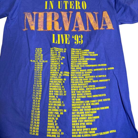 Nirvana "In Utero Live 93" Tour Grunge Graphic Tee, Blue, Unisex Size Medium - Picture 2 of 4